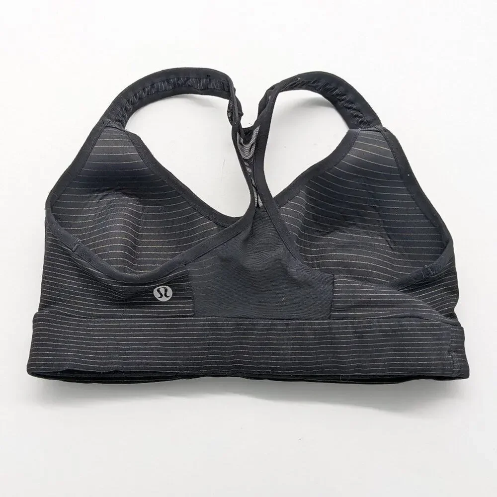 Lululemon Black Thin Stripe Speed Up Bra Anti-Stink Mesh Racerback Size 4